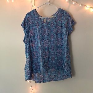 🌸Marina Luna | Blue with Purple and Pink Damask Pattern Shirt